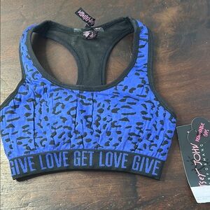 Betsey Johnson NWT Blue Black Leopard Sports Bra Sz S